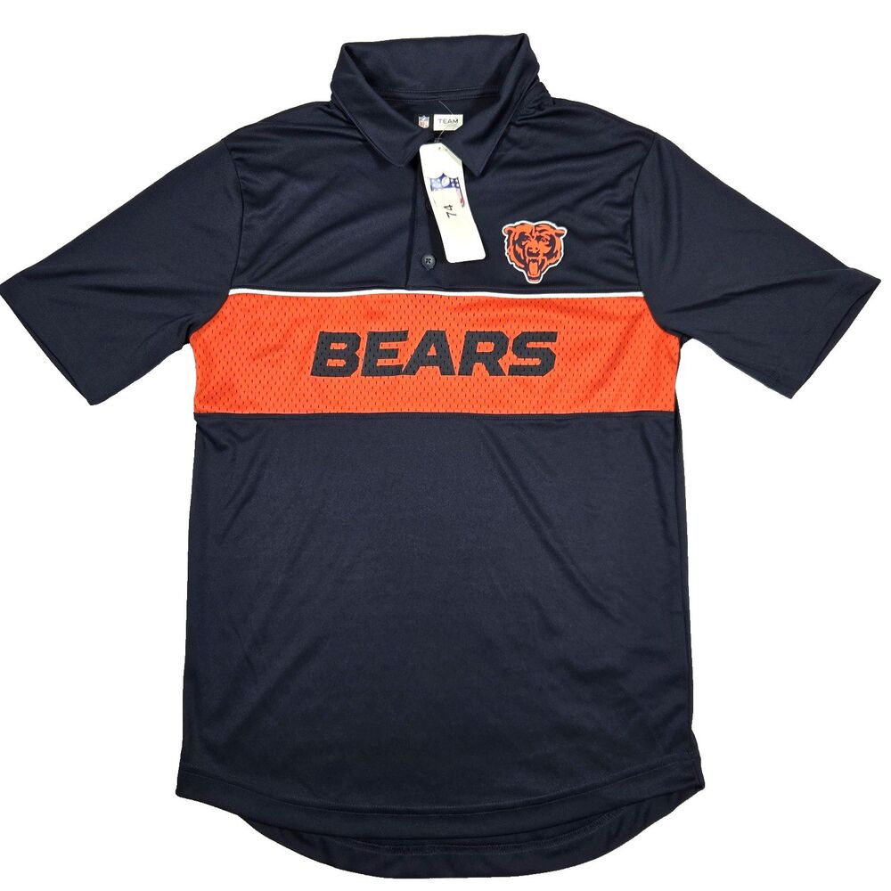 Chicago Bears NFL Team Apparel Blue Woven Logo Polo Shirt Size Men's Small New